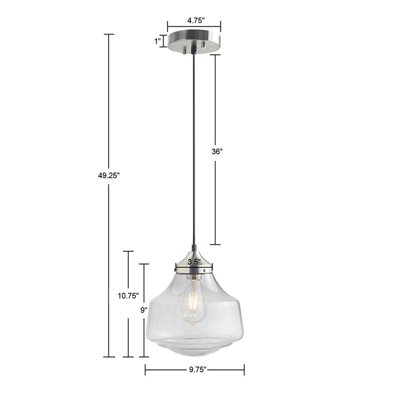 Clear Glass Bell-Shaped Pendant Light with Black Cord