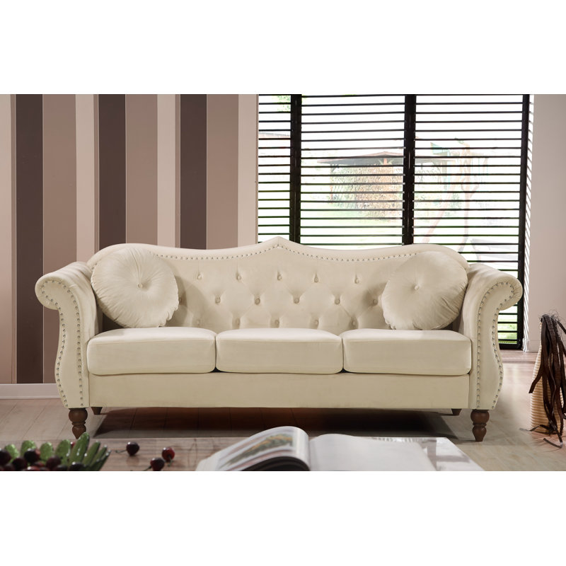 Evianna 79.5'' Velvet Sofa, Ivory
