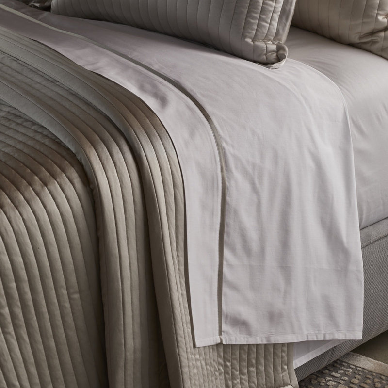 Silk Trim Sheet Set, King Sheet Set with 2 Pillowcases, White/Silver