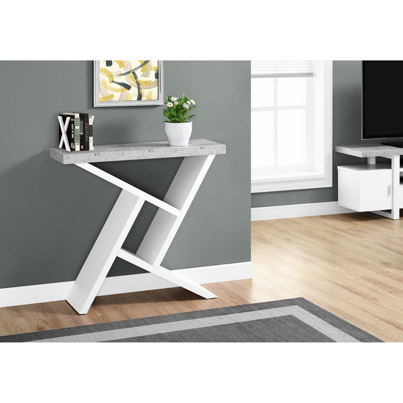 Console de chambre multifonctionnelle - Stratifié gris et blanc avec une surface spacieuse et une table de base élégante et moderne
