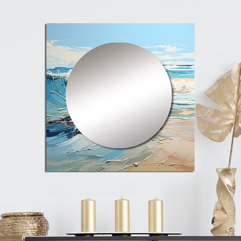 Haiden - Miroir carré bleu et blanc Simplicity Beach I, 36 po x 36 po