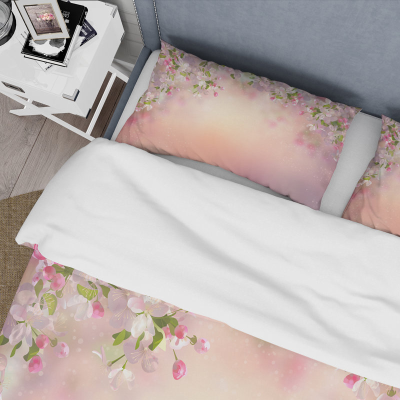 Blossoming Spring Cherry Blossoms - Traditional Duvet Cover Set - Microfiber Polyester, King Duvet Cover + 2 King Shams