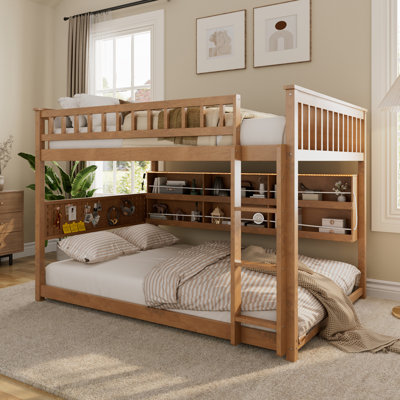Brown Full Over Bunk Bed With Storage, Lights, And - Space Saving For Modern Homes. Wood, Secure Sleeping Integrated Shelving, Efficient Design Teens Adults. Solid Wood , Environment