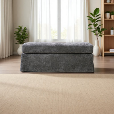 46" Wide Modern Upholstered Chenille Ottoman, Foot Stool Square Footrest With Black Metal Legs For Living Room Bedroom Entryway And Office