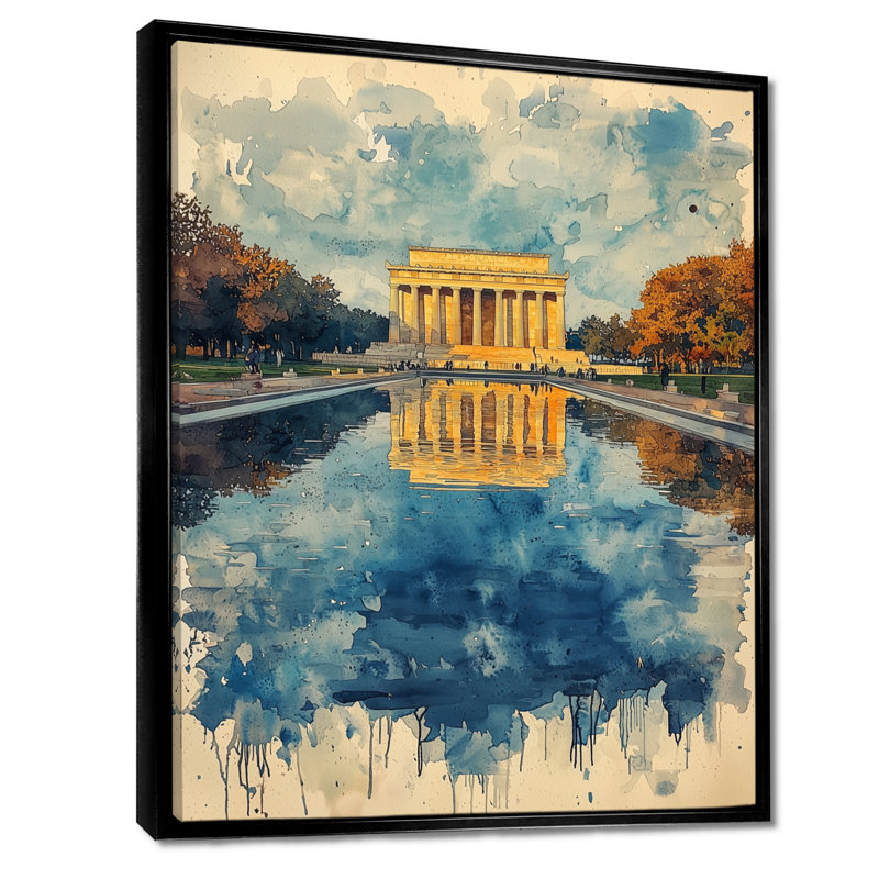 «Lincoln Memorial Reflections Of Freedom V» - Impression sur toile encadrée Lincoln Memorial, H 32 po x l 16 po, Noir