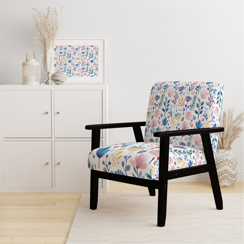 Chaise rembourrée Boho - Botanical Garden Blue, Accoudoirs carrés noirs