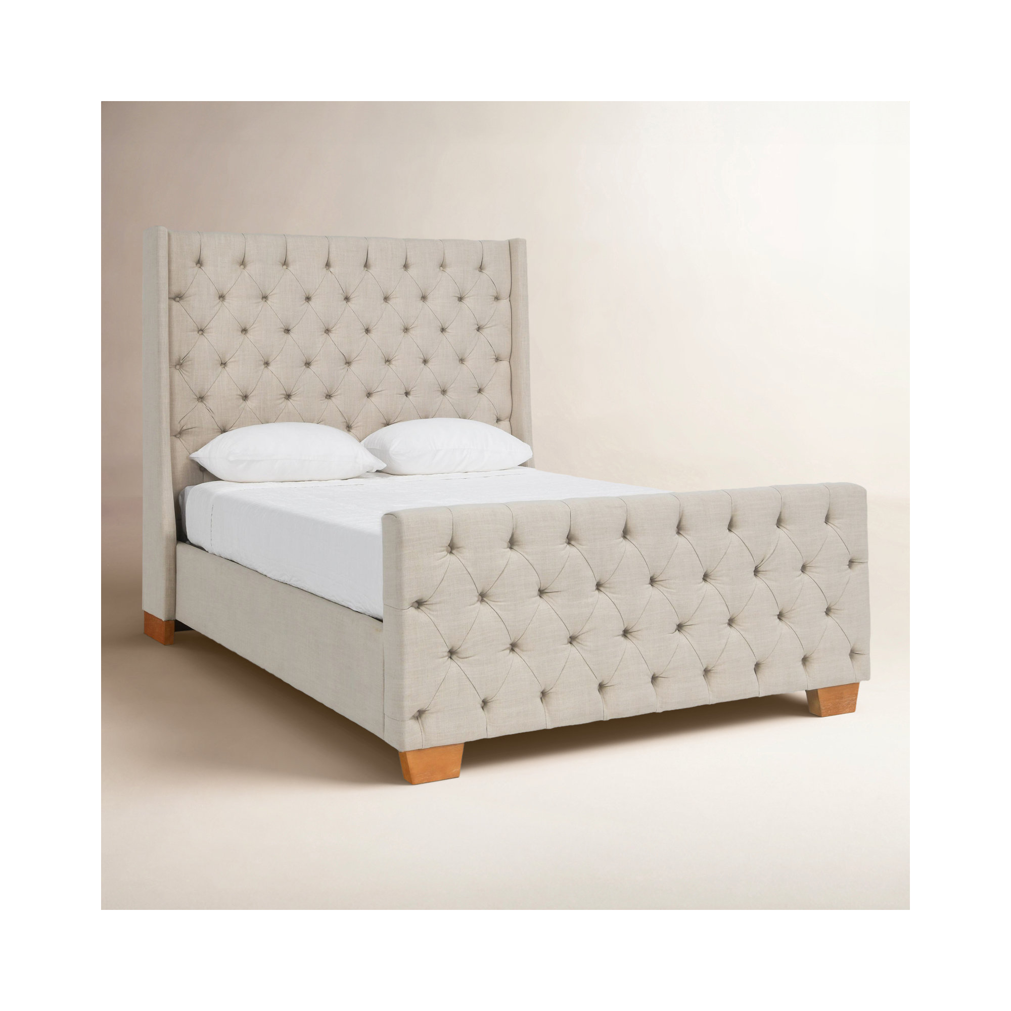 Laurent Fabric Tufted Bed In Beige, Queen