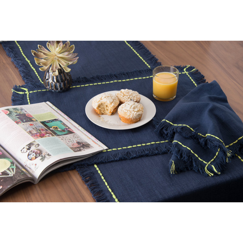 Chemin de table en coton Gwinner Cheryl, Bleu