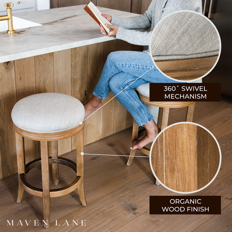 White Oak Backless Swivel Counter Stool with Upholstered Seat