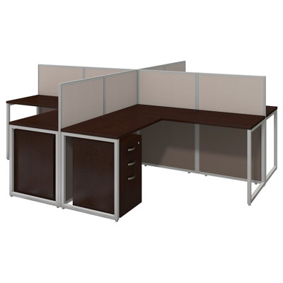 Easy Office L-Shaped 4 Person Benching Workstation with Cable Management