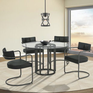 Denis Glass Top Pedestal Dining Set