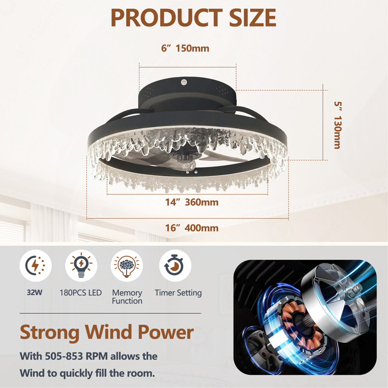 Ventilateur de plafond noir intelligent Smart Silent Elegant