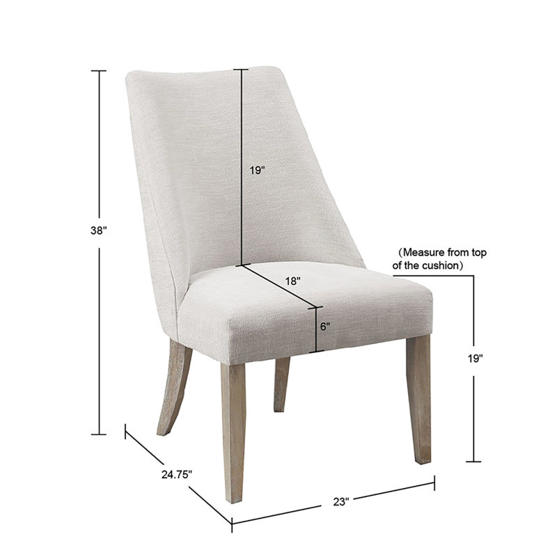 Dining Chairs   Of 2  - High Back Support, Solid Wood Legs Reclaimed Finish Upholstered 2 Back, Biscuit