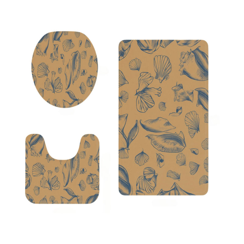 3 Pack Seashell Sketch Bathroom Rug Kit