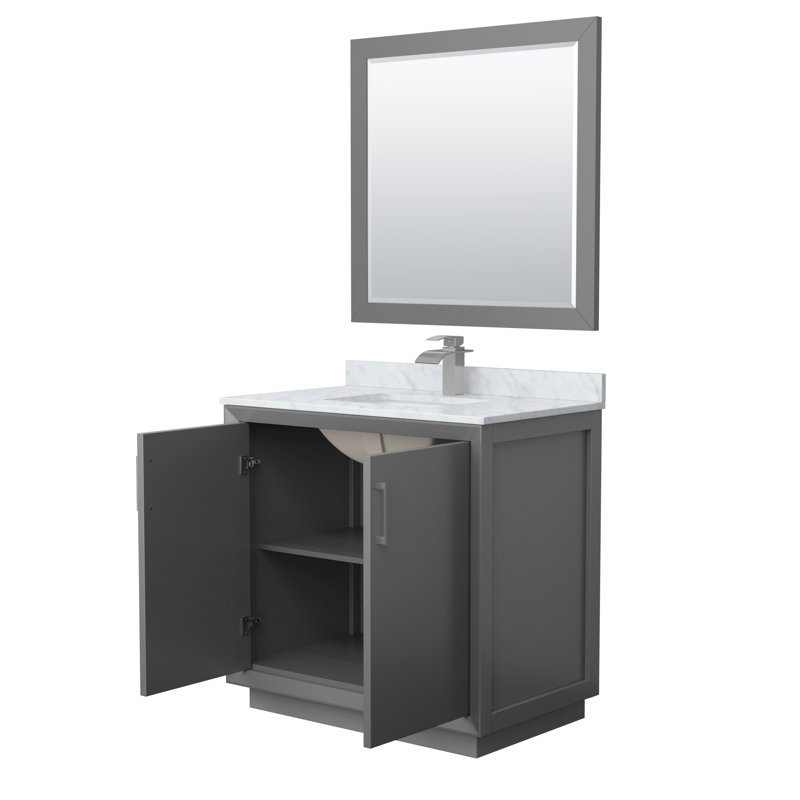 Ensemble de meuble-lavabo simple 36 po avec miroir Stara, Gris foncé, gris
