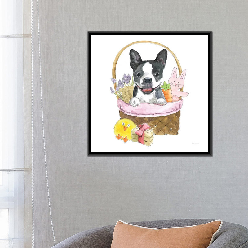 « pâques pup vii », reproduction d’impression sur toile, H 18 po x l 18 po x P 1,5 po, Toile avec cadre noir, Pas de tapis