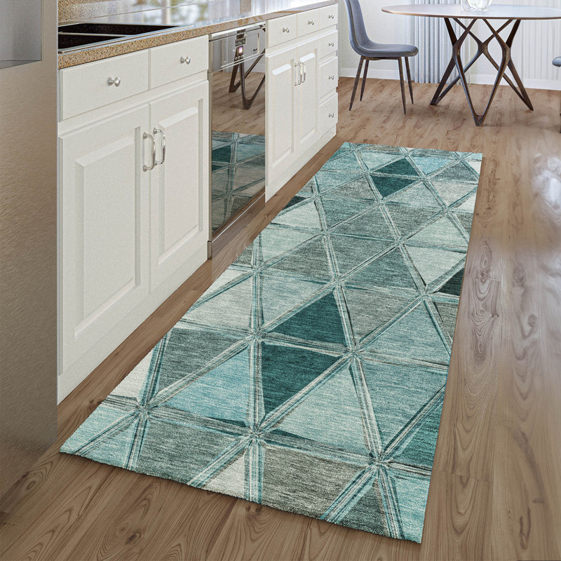 Premium Machine Washable Prisco Teal Rug, Runner 2'3" x 7'6"