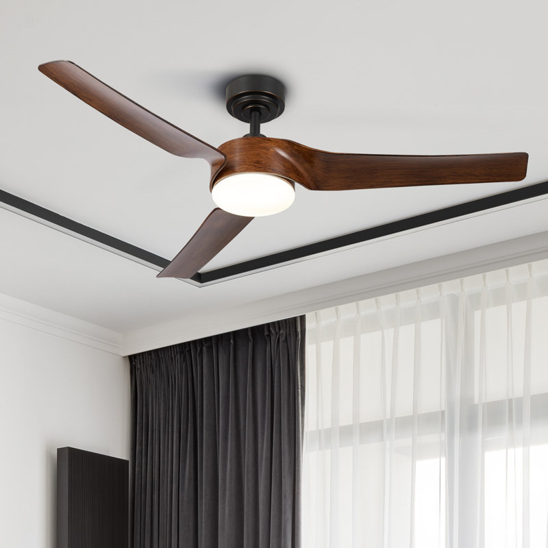 52" Smart Ceiling Fan with Dimmable LED Light and Remote Control, Walnut