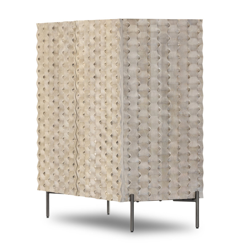 Raffael Solid Wood Bar Cabinet, Stonewash Gray Mango/Gunmetal