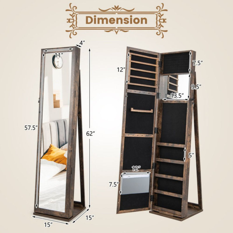 Armoire à bijoux avec miroir Iemy, Brun