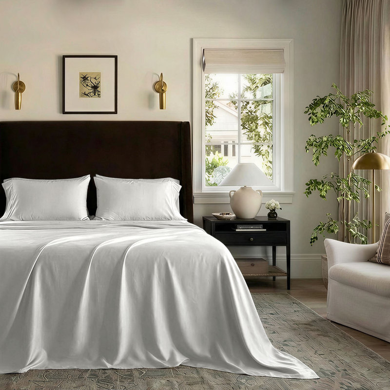 Ensemble de draps 100% coton Supima tissé 1200 fils Threadmill, Ensemble de draps pour très grand lit avec 2 taie, Gris clair