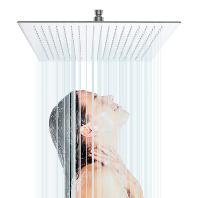 Douche carrée de 40 cm (16 po) - Acier inoxydable, haute pression, buses anti-obstruction, rotation à 360°, finition nickel brossé, pommeau de pluie 40 cm (16 po), acier inoxydable 304, réglable, revêtement anticorrosion