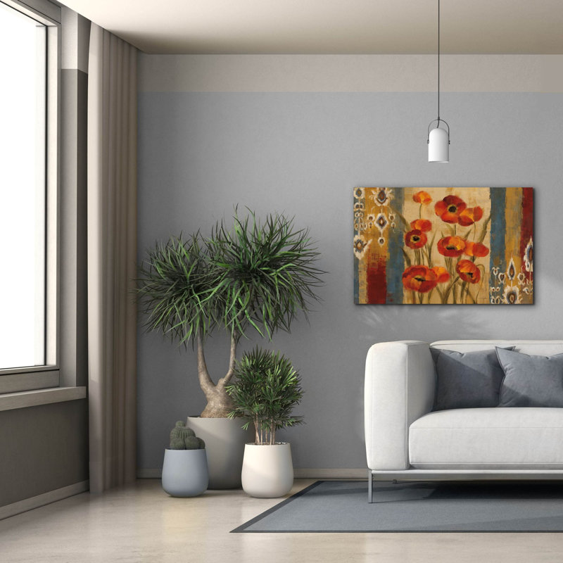 «Ikat Floral Tapisserie» par Silvia Vassileva, art mural sur toile, H 26 po x l 40 po x P 1,5 po