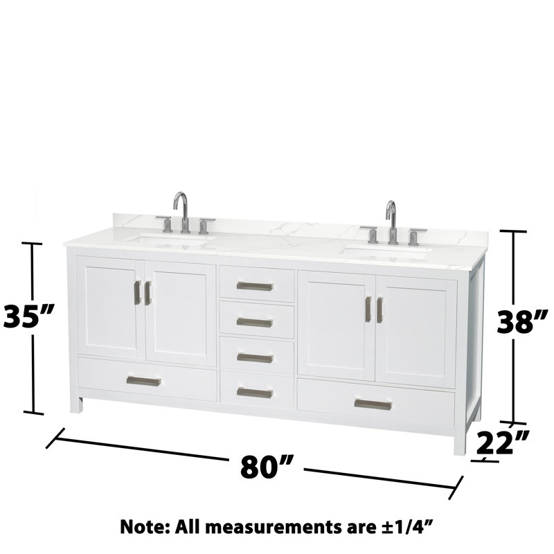 Sheffield 80" Freestanding Double Bathroom Vanity with Quartz Top, White, Giotto Quartz