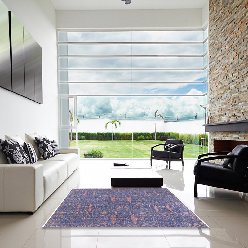 Tapis floral bleu, Carré 5 pi