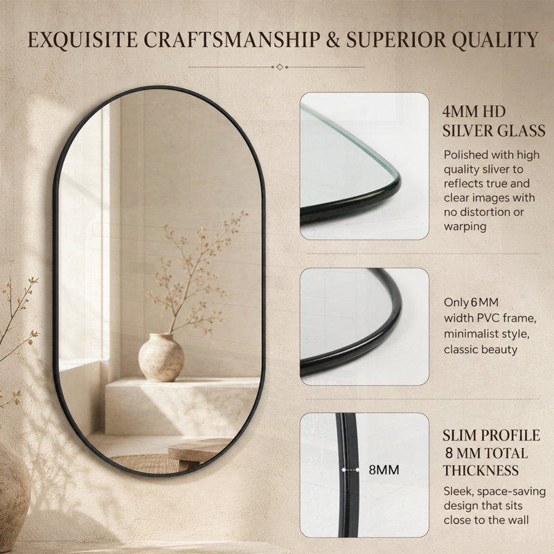 Miroir durable en PVC avec verre incassable, parfait pour la salle de bain et la chambre à coucher