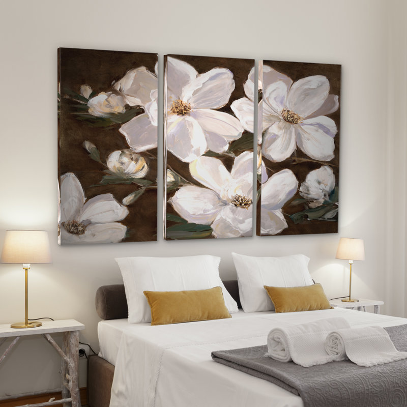 «White Chocolate Blooms II», ensemble de 3 pièces sur toile, H 24 po x l 36 po x P 1,5 po