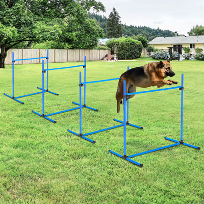 4 Piece Dog Agility Training Provision Package With Adjustable Hurdles, Carry Bag, And Suitable For Different Sizes, Blue, 25.5" W Equipment Assortment Bundle: Hurdles Height, Convenient Work On Any