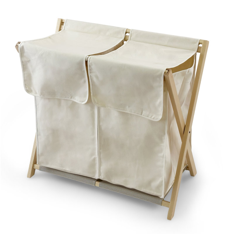 Laundry Basket DAFFY, Wood - Foldable - Removable Bagss - Natural