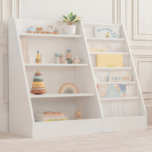 Comfy Cubs Kids Bookshelf 32 Inches - Sturdy Plywood Montessori Shelf With Soft & Hard Shelves For Toys & Books - Easy Access Organizer