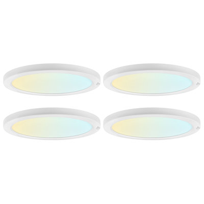  12-Inch LED Flush Mount Ceiling Light with Photocell Sensor, Bi-Level PIR Motion Detection, 5CCT, 2000LM, 24W, CRI90, Wet Rated, ETL 4 Pack