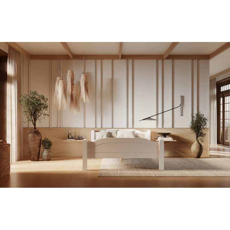 Vaill Solid Wood Bed, White, European Double (140 x 200cm)