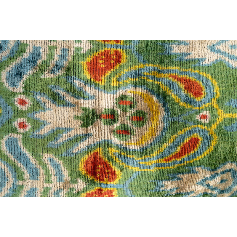 Velvet Lumbar Pillow Cover & Insert, Green/Red/Blue Paisley 2