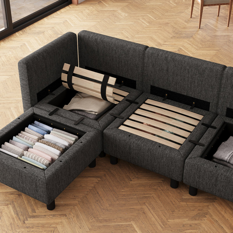 Canapé-lit simple modulaire avec rangement, Gris foncé