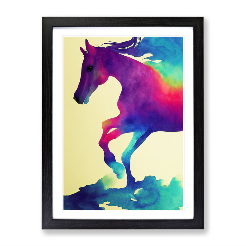 Watercolour Horse No.4 Abstract - Wall Art, 34cm H x 25cm W, Black Frame, White