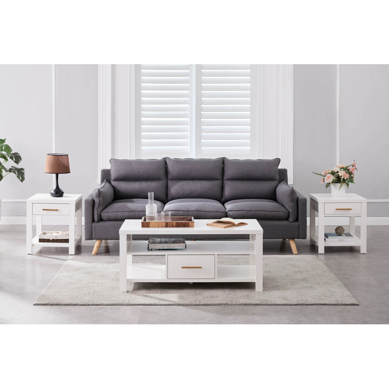 Ensemble de tables d'appoint 3 pièces Rey, Blanc, Blanc