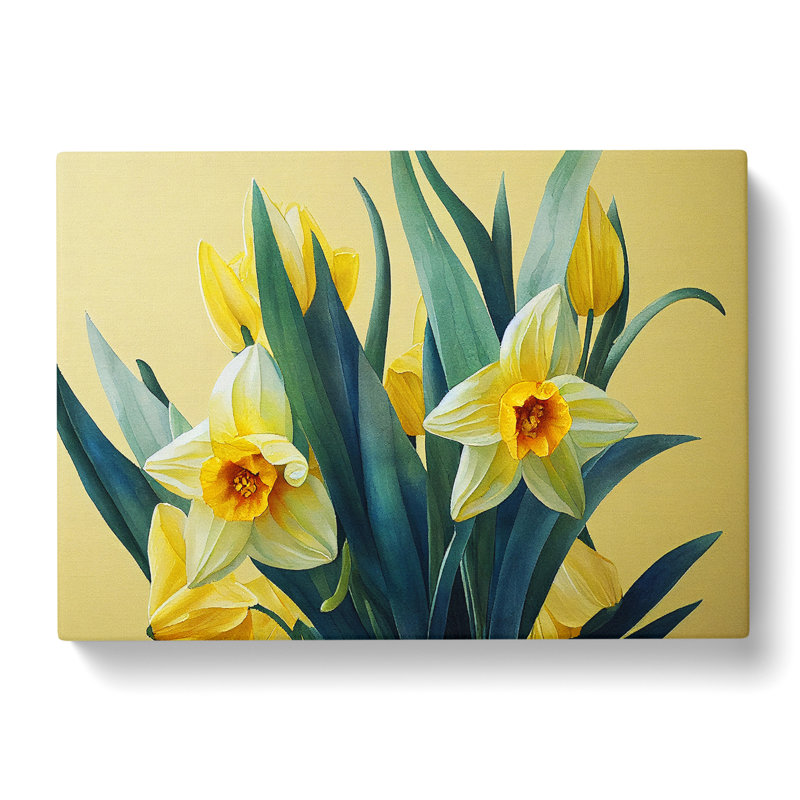 Contoured Daffodil Flowers - Wrapped Canvas Painting, 50cm H x 76cm W x 3cm D