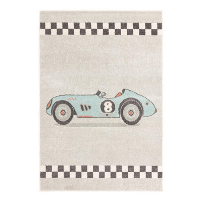 Whimsy  Race Car Grey/Blue Kid Rug