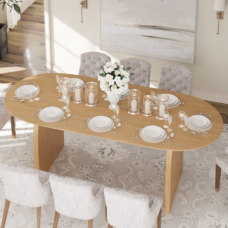 Oval Wood Dining Table Double Pedestal Kitchen Table, 30" H x 67" L x 33.5" W, Natural Wood