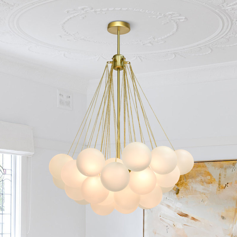 Aniston 3-Light Glass Globe Bubble Chandelier, Gold, 3-Light