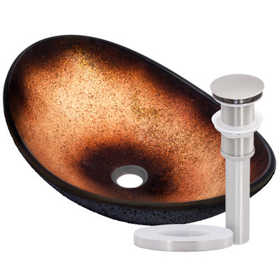Novatto 14.5'' Copper/Black Glass Oval Bathroom Sink