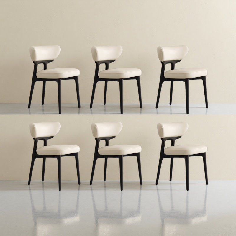 Modern Fully Assembled Dining Chairs Set Of 6, White Faux Leather With Black Solid Wood Legs, 6