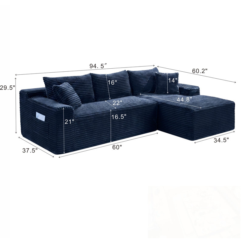 Canapé modulaire Cloud avec méridienne en L, Bleu