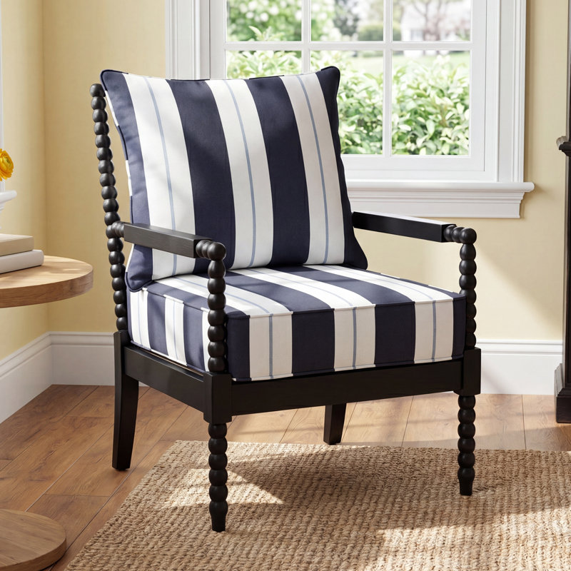 Deana Indoor/Outdoor Sunbrella Seat/Back Cushion Set, Navy Stripe Sunbrella®, 23" W x 23.5" D