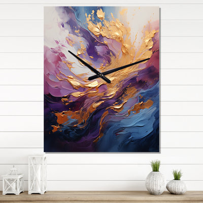 Golden Fushia Surge I - Horloges murales spirales abstraites