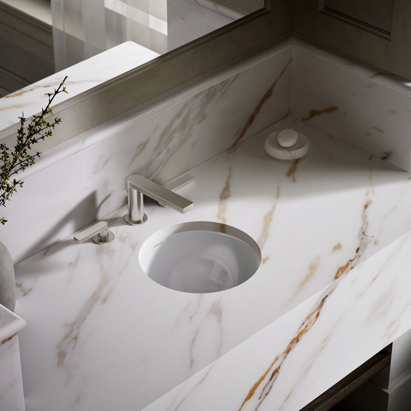 Compass® Ceramic Circular Dual Mount Bathroom Sink, White